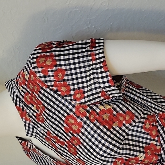 ADRIANNA PAPELL Retro Rockabilly Gingham Floral Button Tie Waist Shirt Dress - Picture 8 of 10